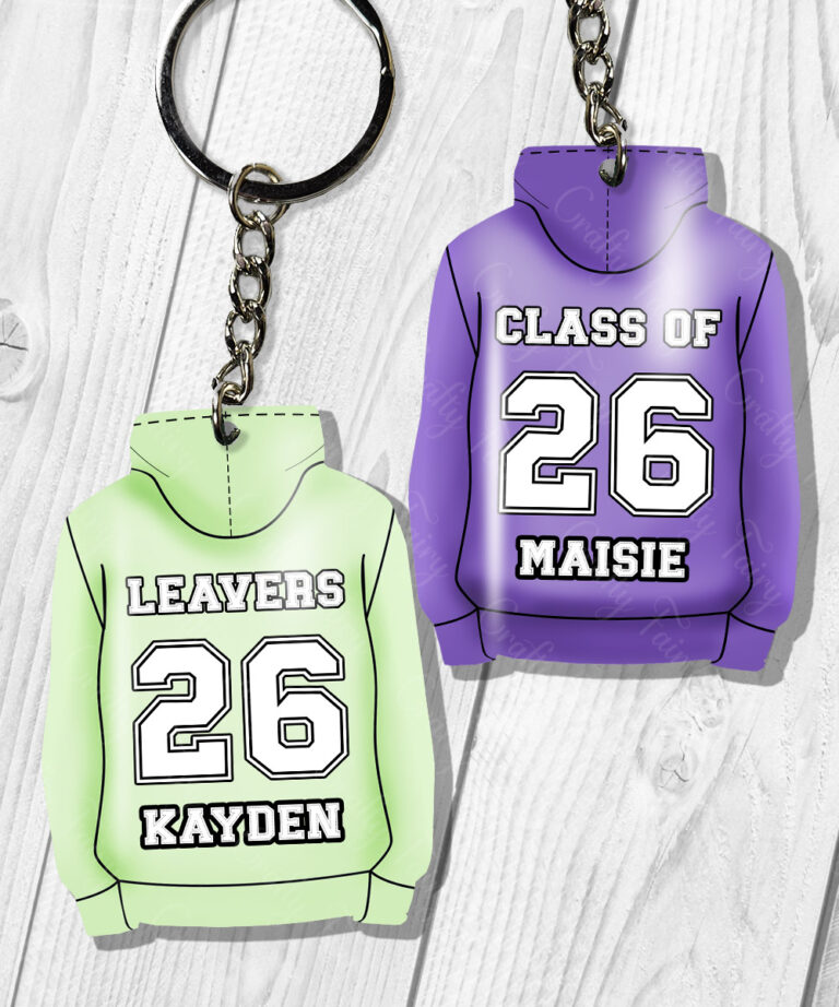 Personalised Class of 2026 Hoodie Print School Leavers Keyring / Bag ...