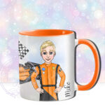 personalised formula 1 orange racing car fan mug