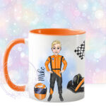 personalised formula 1 orange racing car fan mug