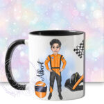 personalised formula 1 orange racing car fan mug