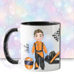 personalised formula 1 orange racing car fan mug for young boy