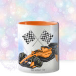 personalised formula 1 orange racing car fan mug for young boy
