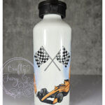 personalised formula 1 orange racing car fan 600ml water bottle for young boy