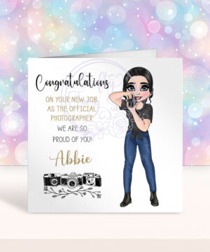 personalised female photographer congratulations new job or studio card