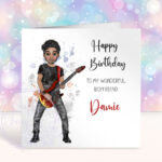 personalised male rock guitarist birthday card