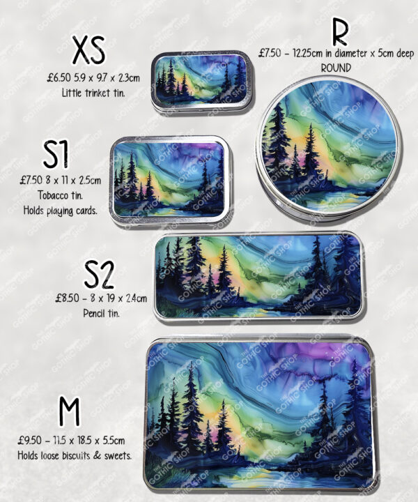 personalised northern lights aurora borealis & trees watercolour medium tin