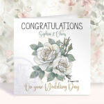 personalised white rose congratulations on your wedding card