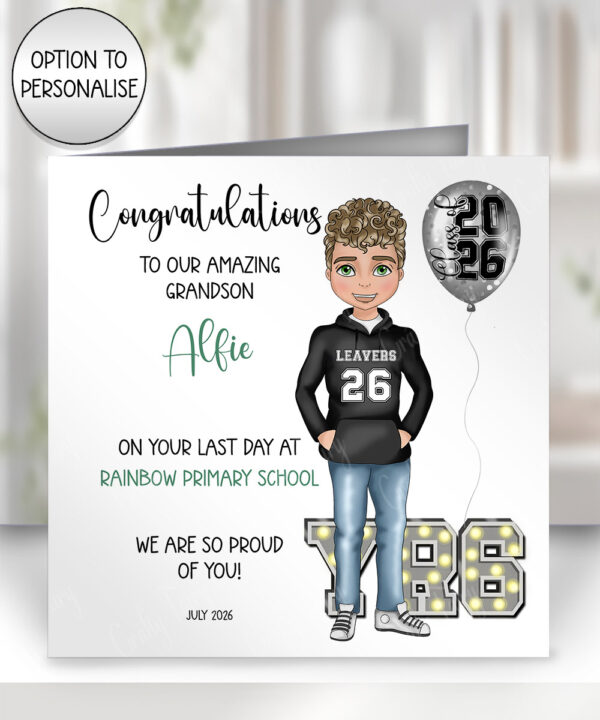personalised congratulations last day of primary school leavers card for son/grandson