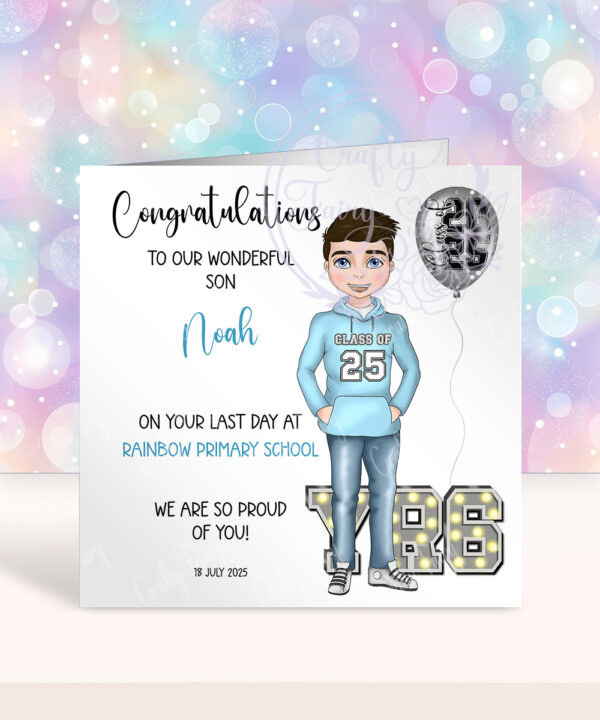 personalised congratulations last day of primary school leavers card for son/grandson
