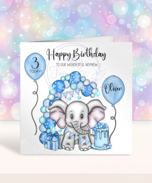 personalised cute elephant & blue balloons boy's 1st 2nd 3rd 4th 5th birthday card