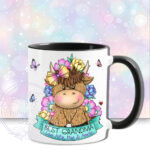personalised highland cow with bright flowers & banner mug gift (copy)