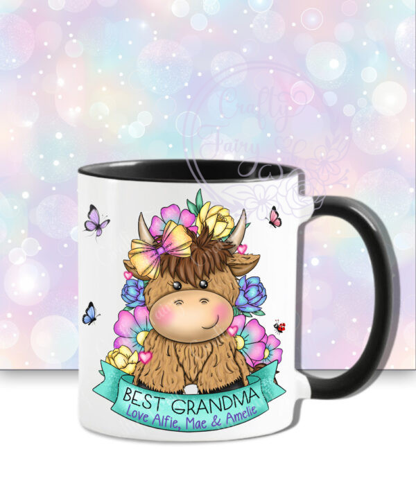 personalised highland cow with bright flowers & banner mug gift (copy)