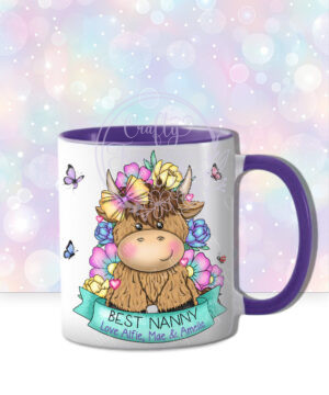 personalised highland cow with bright flowers & banner mug gift (copy)