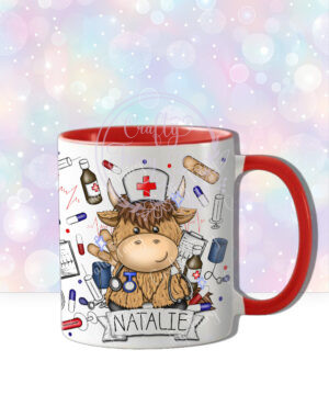 personalised highland cow nurse mug gift