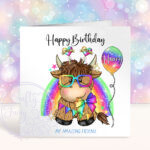 personalised highland cow gay pride birthday card