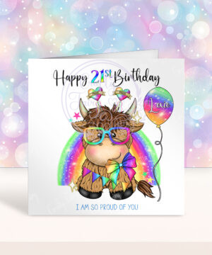 personalised highland cow gay pride birthday card