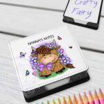 personalised highland cow with purple flowers memo note holder