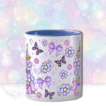 personalised highland cow with purple flowers and butterflies mug gift