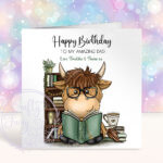 personalised highland cow book lover man's birthday card