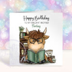 personalised highland cow book lover man's birthday card