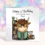 personalised highland cow book lover man's birthday card