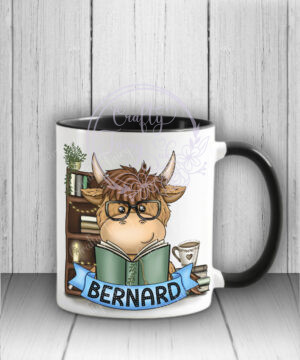 personalised highland cow book lover man's mug gift