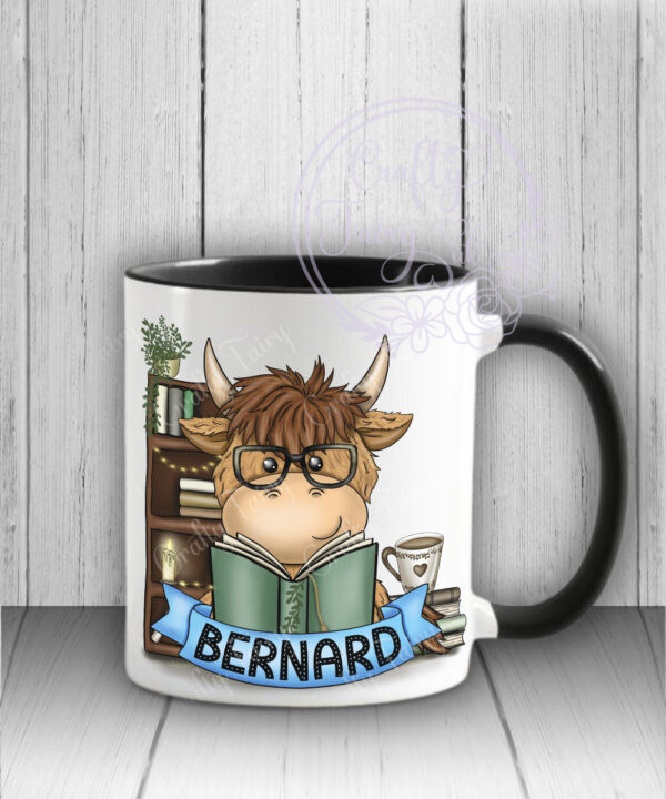 personalised highland cow book lover man's mug gift