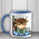 personalised highland cow book lover man's mug gift