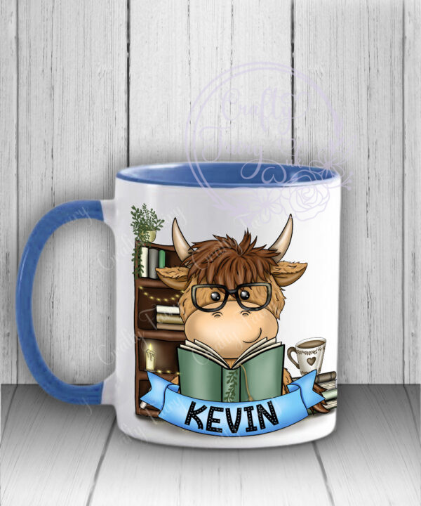 personalised highland cow book lover man's mug gift