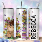 personalised highland cow with bright spring flowers 600ml 20oz straight tumbler