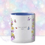 personalised highland cow with bright spring flowers and butterflies mug gift