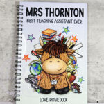 personalised highland cow best teacher ta thank you a5 notebook gift