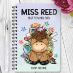 personalised highland cow best teacher ta thank you a5 notebook gift