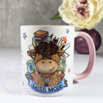 personalised highland cow best teacher ta thank you and butterflies mug gift