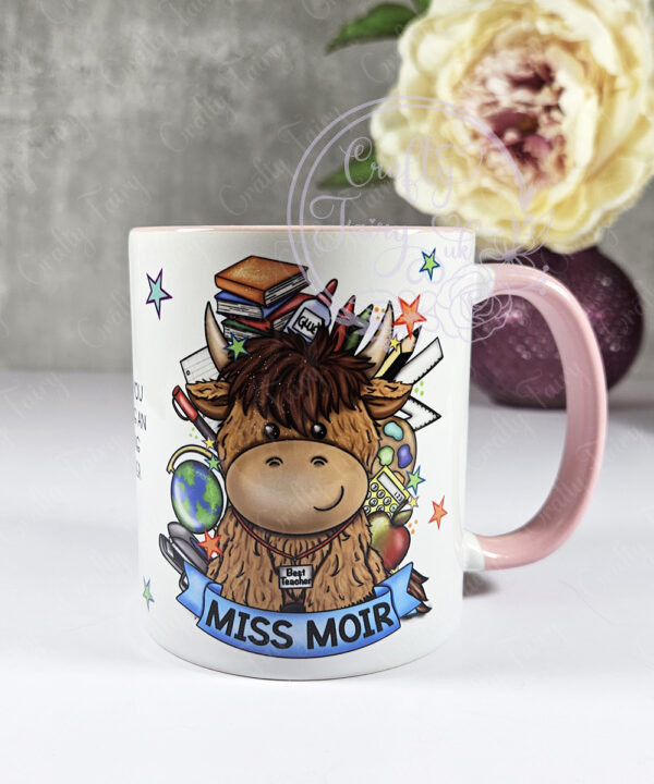 personalised highland cow best teacher ta thank you and butterflies mug gift