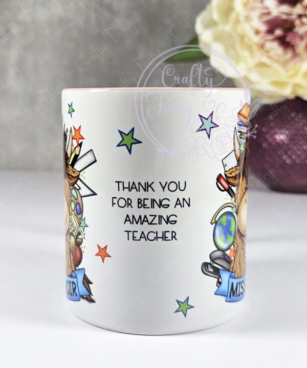 personalised highland cow best teacher ta thank you and butterflies mug gift