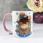 personalised highland cow best teacher ta thank you and butterflies mug gift