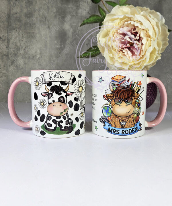 personalised highland cow best teacher ta thank you and butterflies mug gift