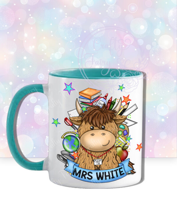 personalised highland cow best teacher ta thank you and butterflies mug gift