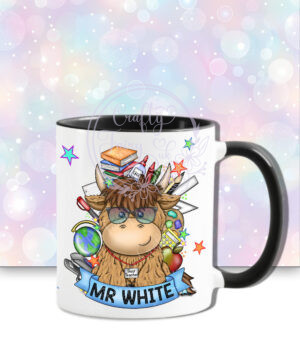 personalised highland cow best teacher ta thank you and butterflies mug gift