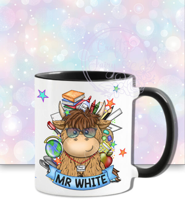 personalised highland cow best teacher ta thank you and butterflies mug gift