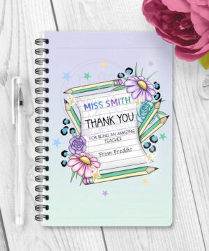 personalised amazing teacher ta note & flowers thank you a5 notebook gift