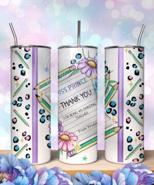 personalised amazing teacher ta note & flowers thank you 600ml 20oz straight tumbler