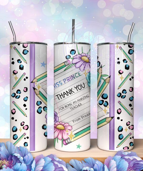personalised amazing teacher ta note & flowers thank you 600ml 20oz straight tumbler