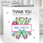 personalised amazing teacher ta lsa pencils & banner thank you card