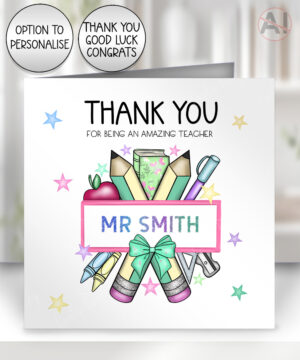 personalised amazing teacher ta lsa pencils & banner thank you card