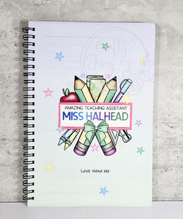 personalised amazing teacher ta lsa pencils & banner thank you a5 notebook gift
