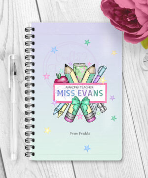personalised amazing teacher ta lsa pencils & banner thank you a5 notebook gift