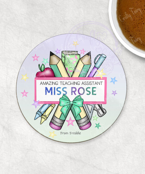 personalised amazing teacher ta lsa pencils & banner thank you coaster gift