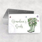 personalised green polkadots welly boots with white daisies flowers medium tin